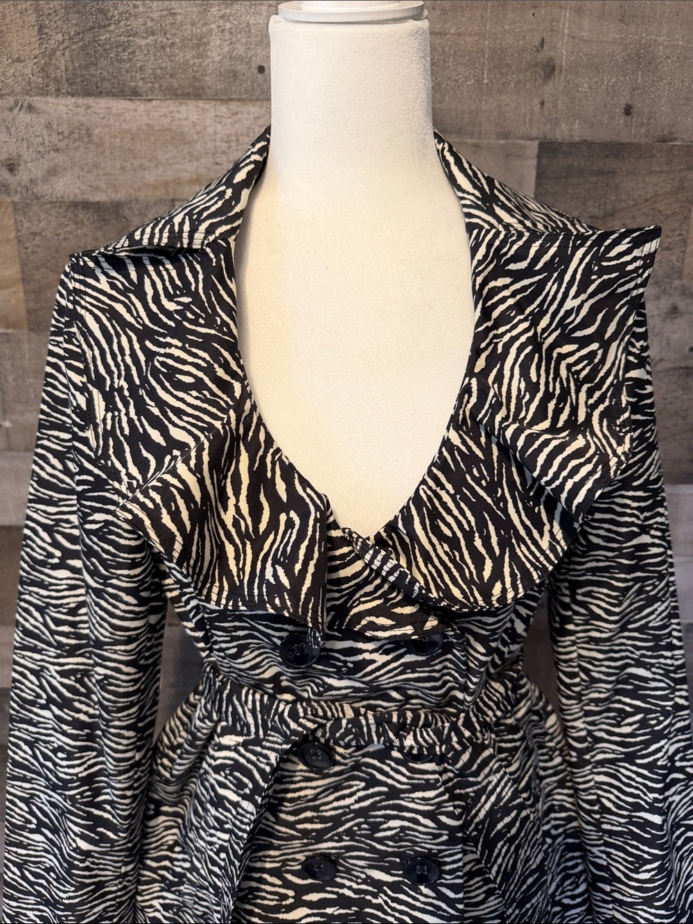 Sandro Studio Double Breasted Zebra Trench Coat Size M - Picture 8 of 16